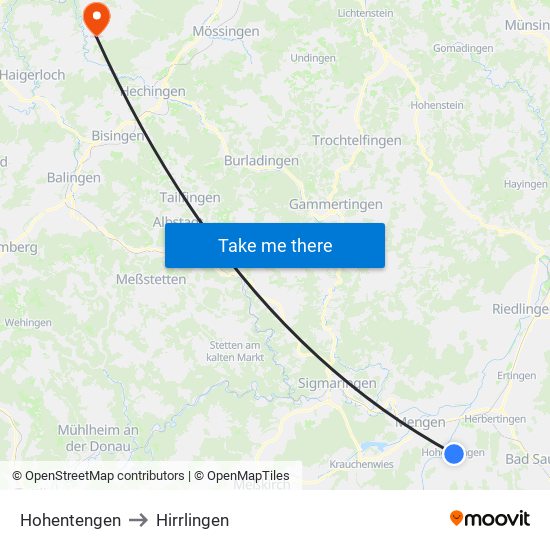 Hohentengen to Hirrlingen map