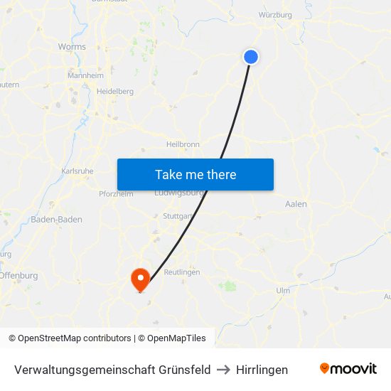 Verwaltungsgemeinschaft Grünsfeld to Hirrlingen map