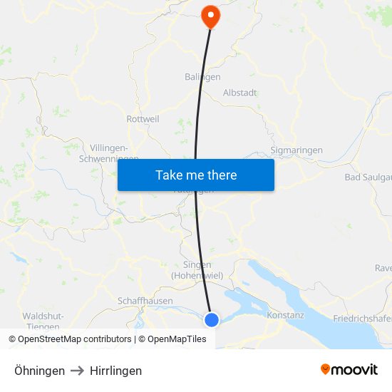 Öhningen to Hirrlingen map