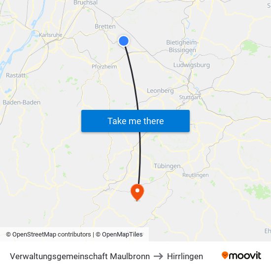 Verwaltungsgemeinschaft Maulbronn to Hirrlingen map