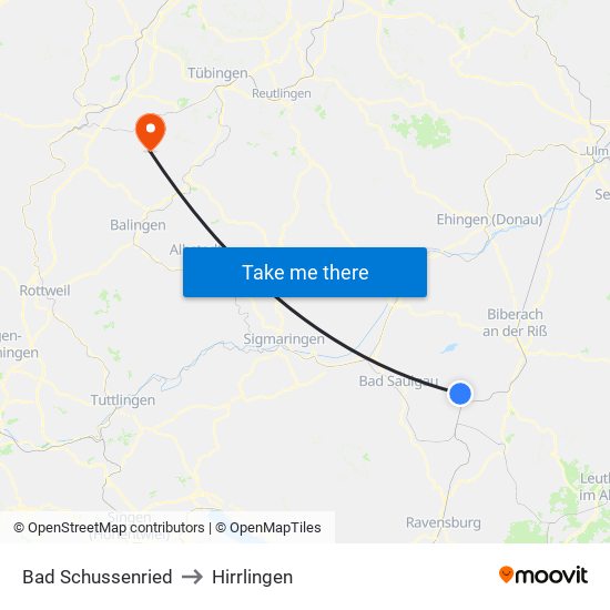 Bad Schussenried to Hirrlingen map