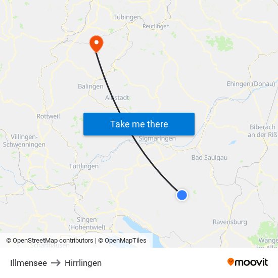 Illmensee to Hirrlingen map
