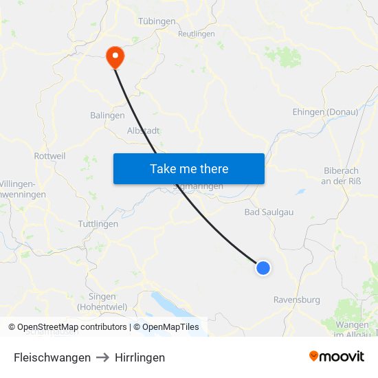 Fleischwangen to Hirrlingen map