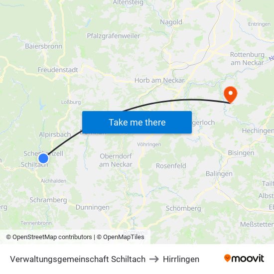 Verwaltungsgemeinschaft Schiltach to Hirrlingen map