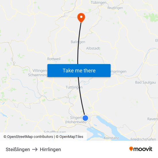 Steißlingen to Hirrlingen map