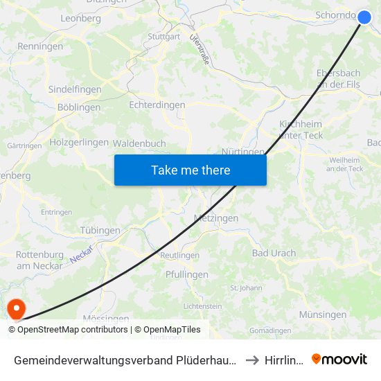 Gemeindeverwaltungsverband Plüderhausen-Urbach to Hirrlingen map