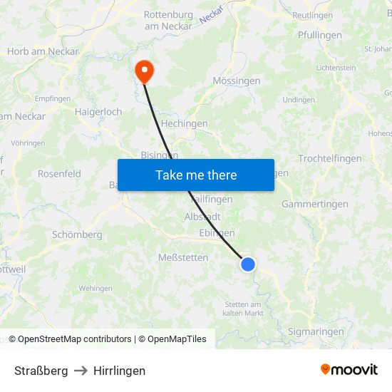 Straßberg to Hirrlingen map