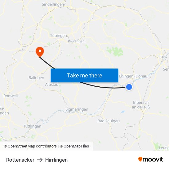 Rottenacker to Hirrlingen map
