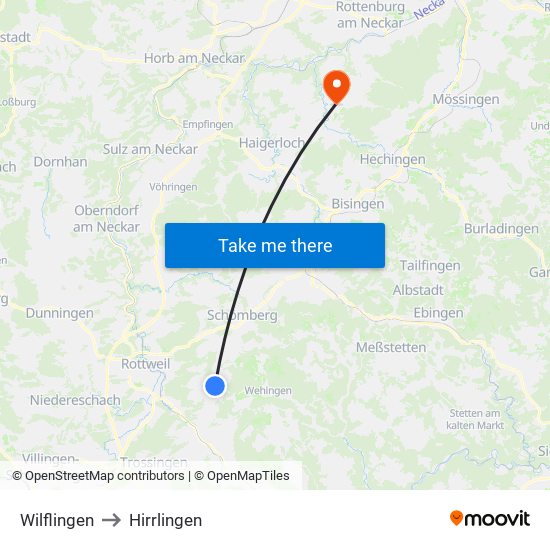 Wilflingen to Hirrlingen map