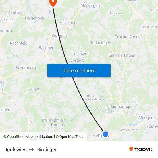 Igelswies to Hirrlingen map