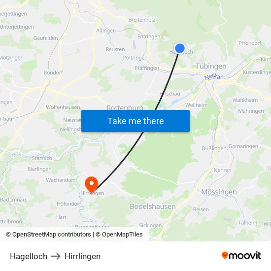 Hagelloch to Hirrlingen map