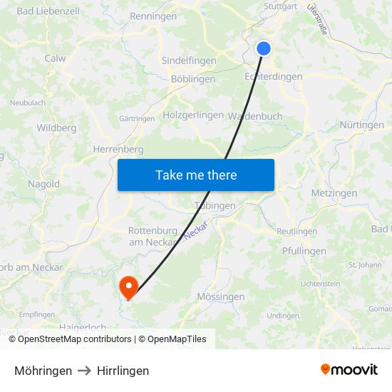 Möhringen to Hirrlingen map