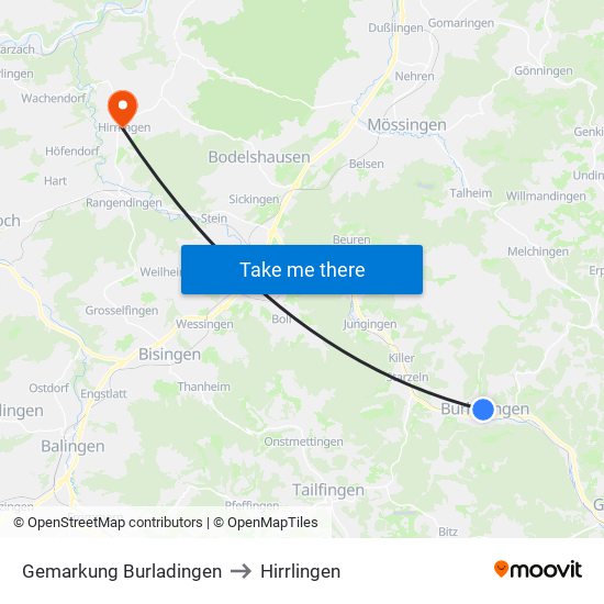 Gemarkung Burladingen to Hirrlingen map