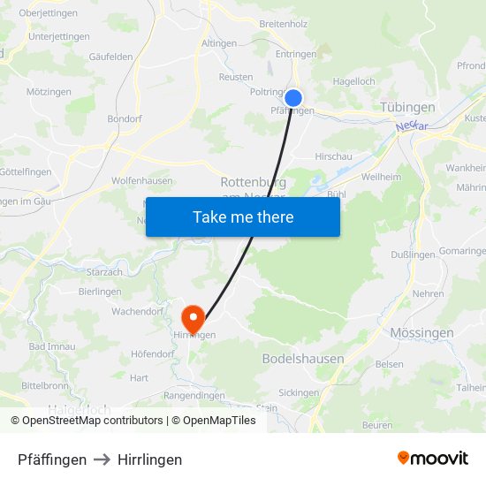 Pfäffingen to Hirrlingen map