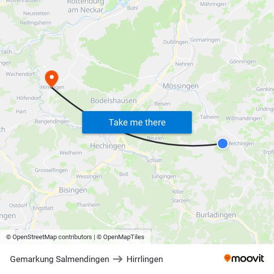 Gemarkung Salmendingen to Hirrlingen map