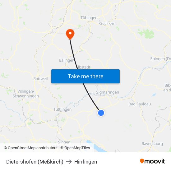 Dietershofen (Meßkirch) to Hirrlingen map