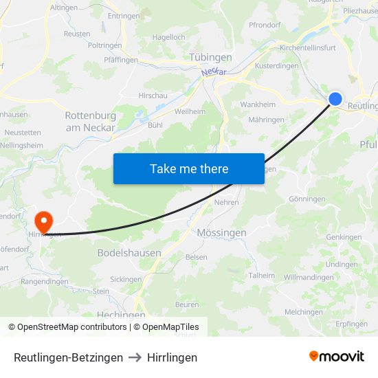 Reutlingen-Betzingen to Hirrlingen map