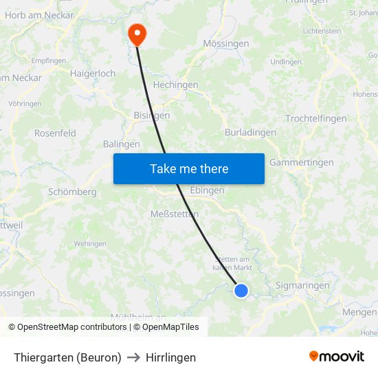 Thiergarten (Beuron) to Hirrlingen map