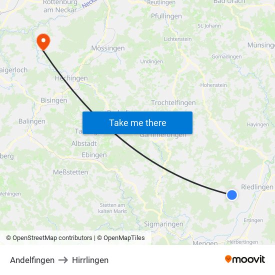 Andelfingen to Hirrlingen map