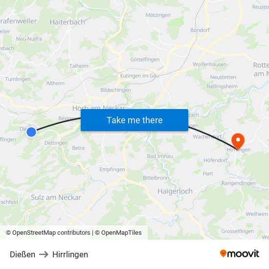 Dießen to Hirrlingen map