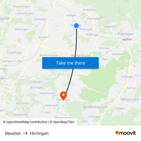 Reusten to Hirrlingen map