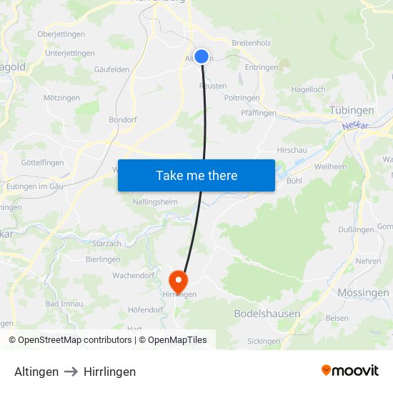 Altingen to Hirrlingen map