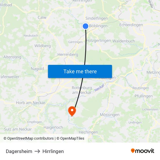 Dagersheim to Hirrlingen map
