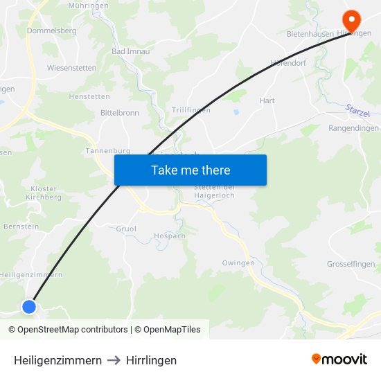 Heiligenzimmern to Hirrlingen map