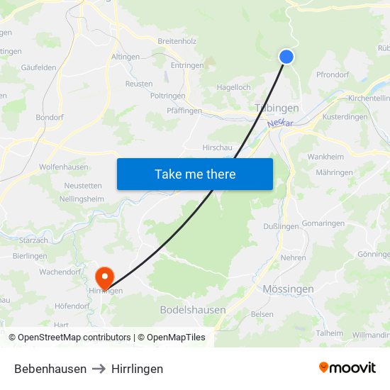 Bebenhausen to Hirrlingen map