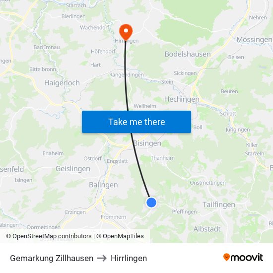 Gemarkung Zillhausen to Hirrlingen map