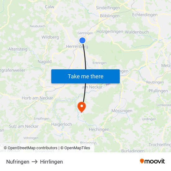 Nufringen to Hirrlingen map