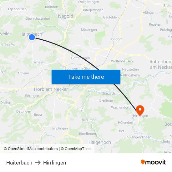 Haiterbach to Hirrlingen map