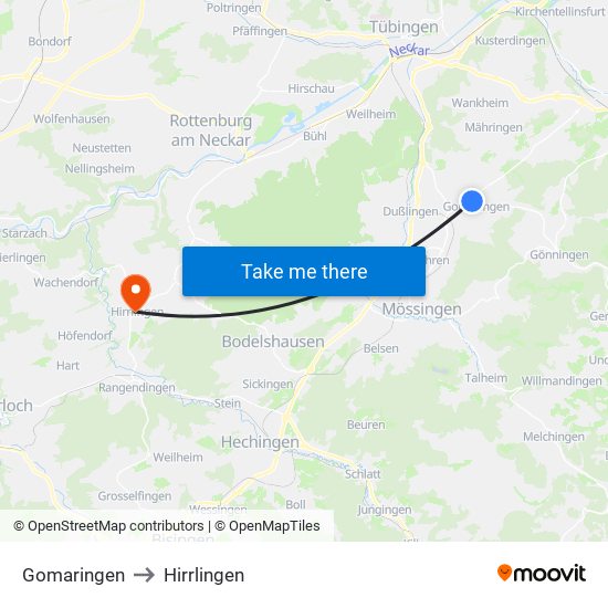 Gomaringen to Hirrlingen map