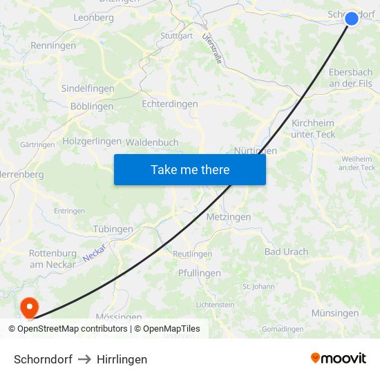 Schorndorf to Hirrlingen map