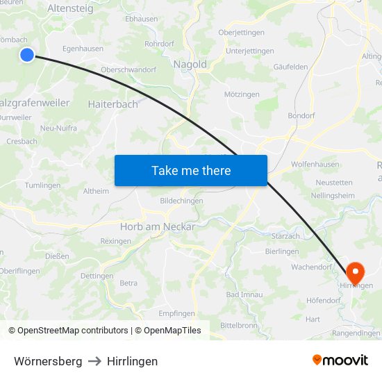 Wörnersberg to Hirrlingen map