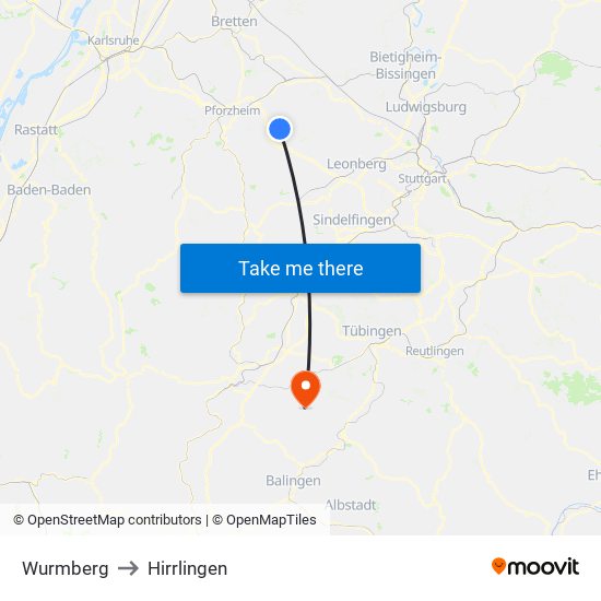 Wurmberg to Hirrlingen map