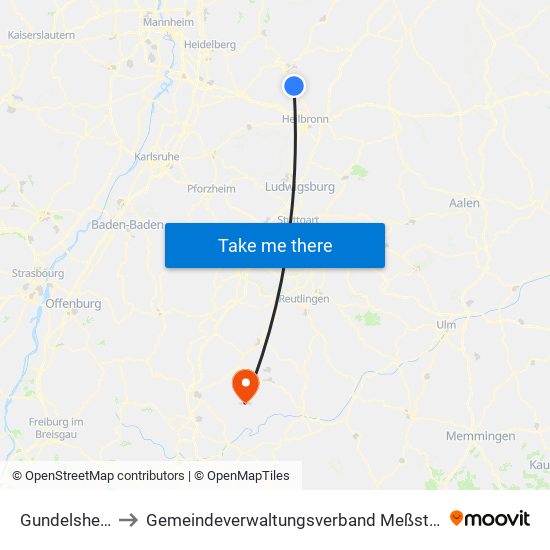 Gundelsheim to Gemeindeverwaltungsverband Meßstetten map