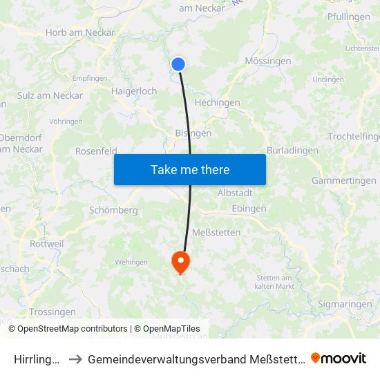 Hirrlingen to Gemeindeverwaltungsverband Meßstetten map