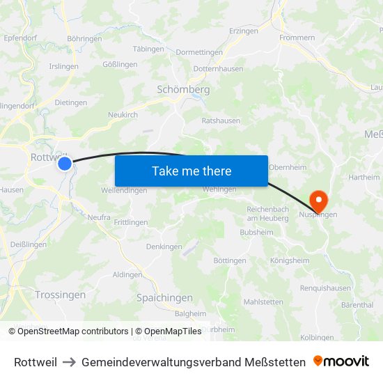 Rottweil to Gemeindeverwaltungsverband Meßstetten map