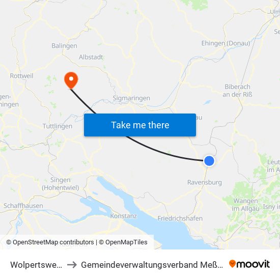 Wolpertswende to Gemeindeverwaltungsverband Meßstetten map