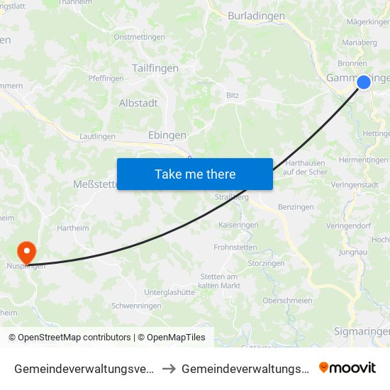 Gemeindeverwaltungsverband Gammertingen to Gemeindeverwaltungsverband Meßstetten map