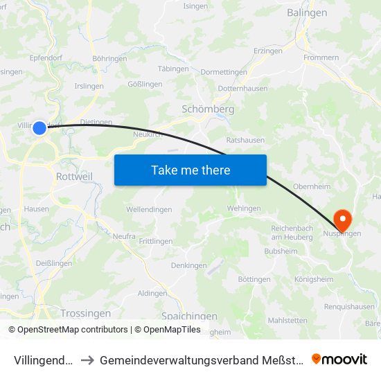 Villingendorf to Gemeindeverwaltungsverband Meßstetten map