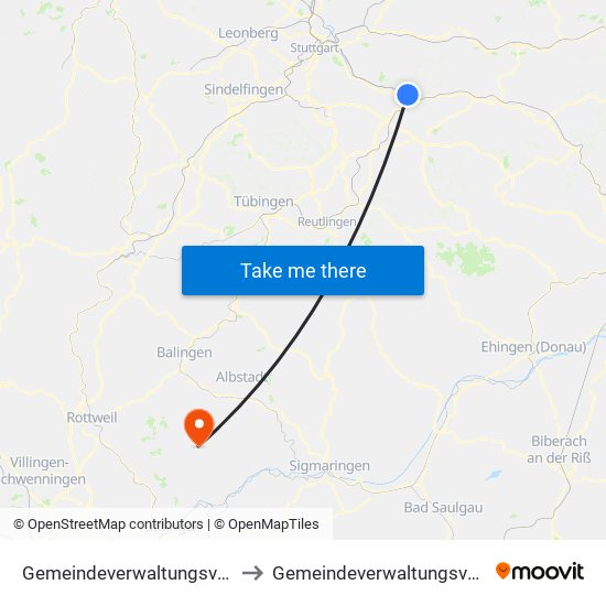 Gemeindeverwaltungsverband Plochingen to Gemeindeverwaltungsverband Meßstetten map