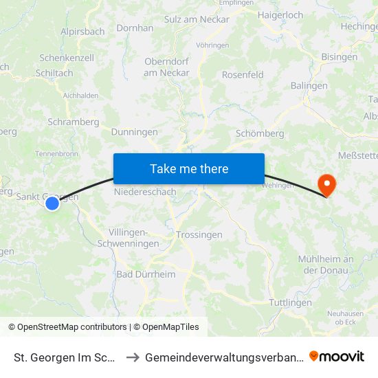 St. Georgen Im Schwarzwald to Gemeindeverwaltungsverband Meßstetten map