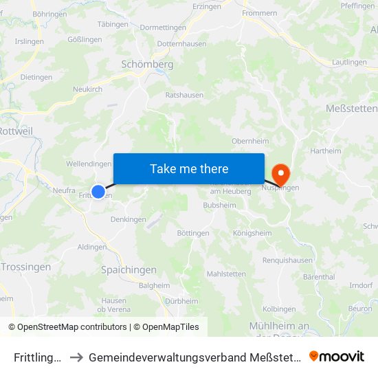 Frittlingen to Gemeindeverwaltungsverband Meßstetten map