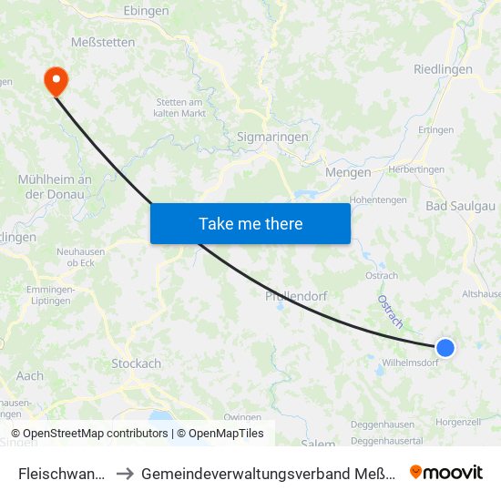 Fleischwangen to Gemeindeverwaltungsverband Meßstetten map