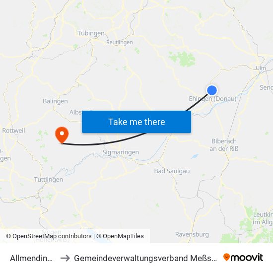 Allmendingen to Gemeindeverwaltungsverband Meßstetten map