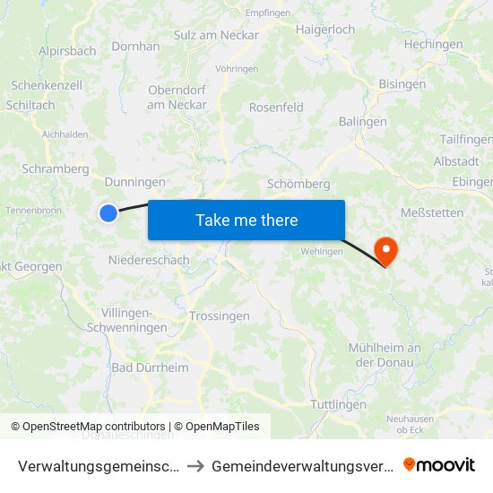 Verwaltungsgemeinschaft Dunningen to Gemeindeverwaltungsverband Meßstetten map