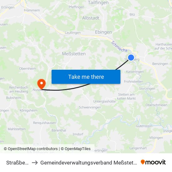 Straßberg to Gemeindeverwaltungsverband Meßstetten map