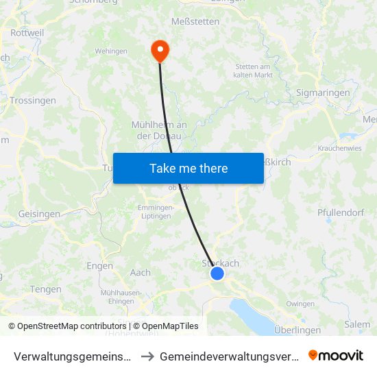 Verwaltungsgemeinschaft Stockach to Gemeindeverwaltungsverband Meßstetten map